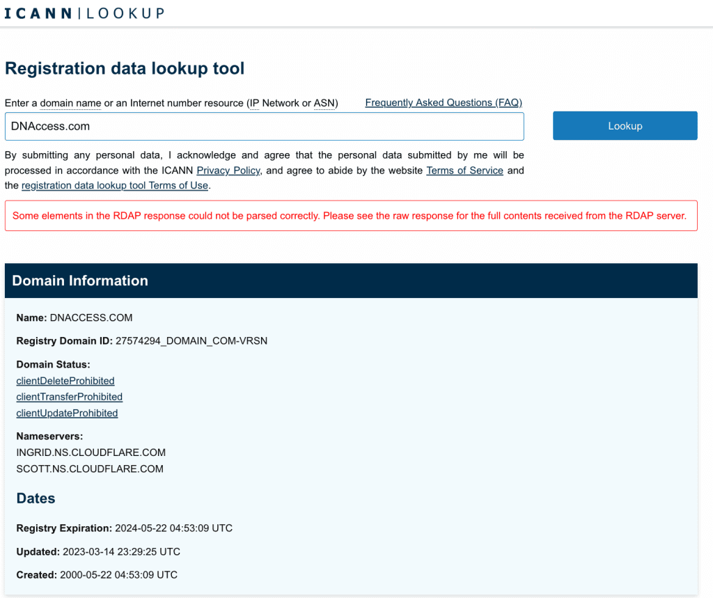 ICANN whois lookup example