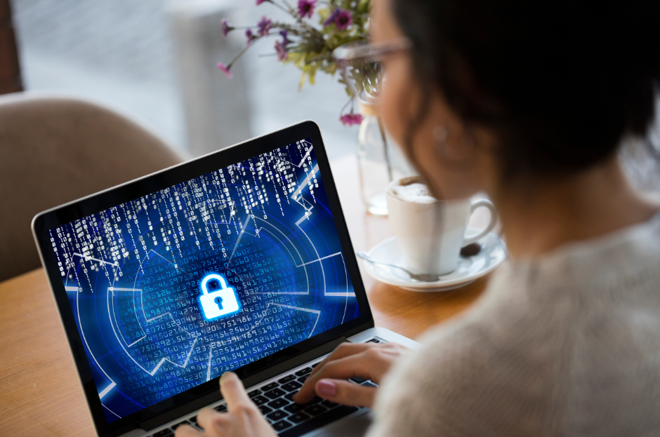 cybersecurity, woman holding tablet